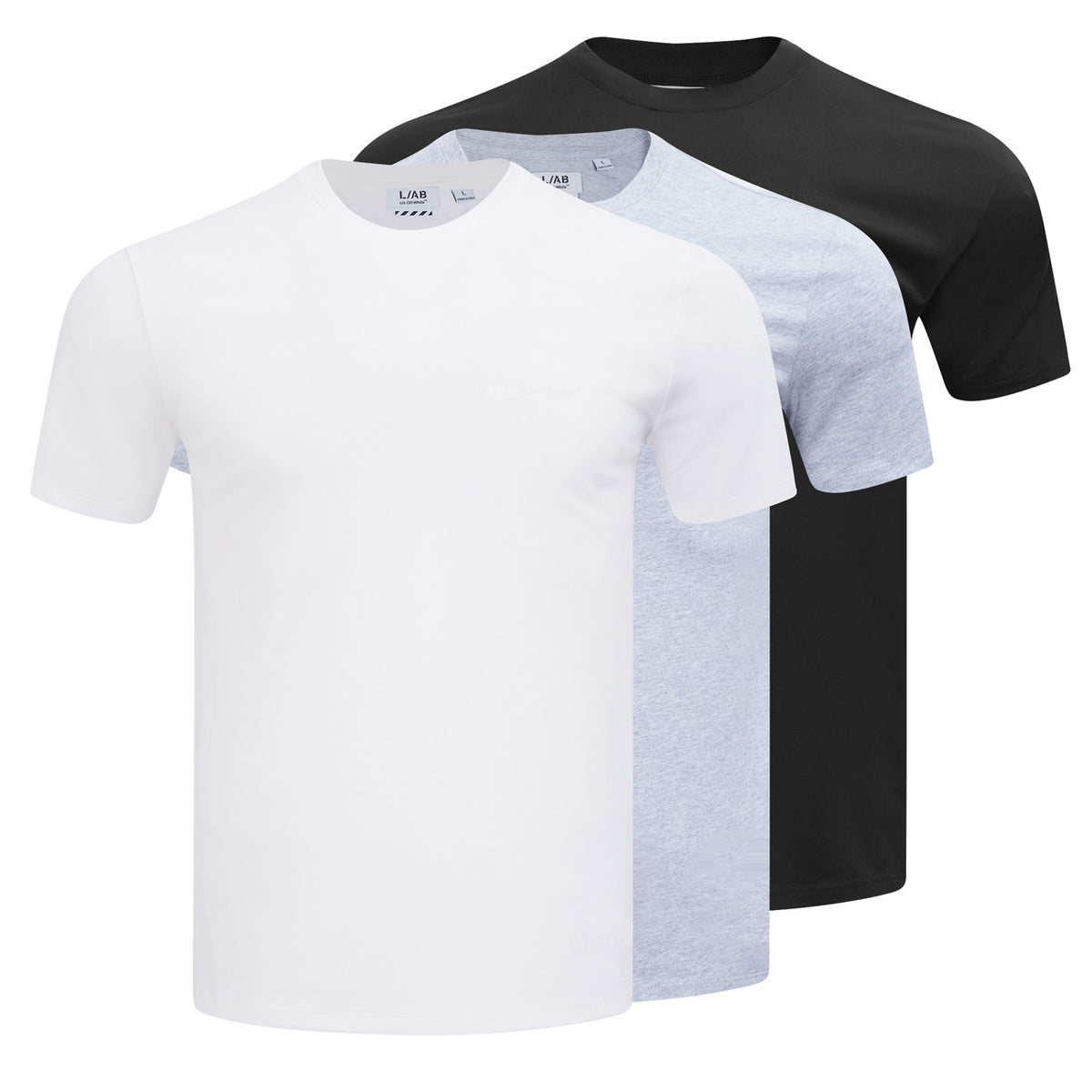 L/AB c/o Off-White Horizontal Chest Logo Classic Crew Undershirts Black/White/Heather Grey - 3PK