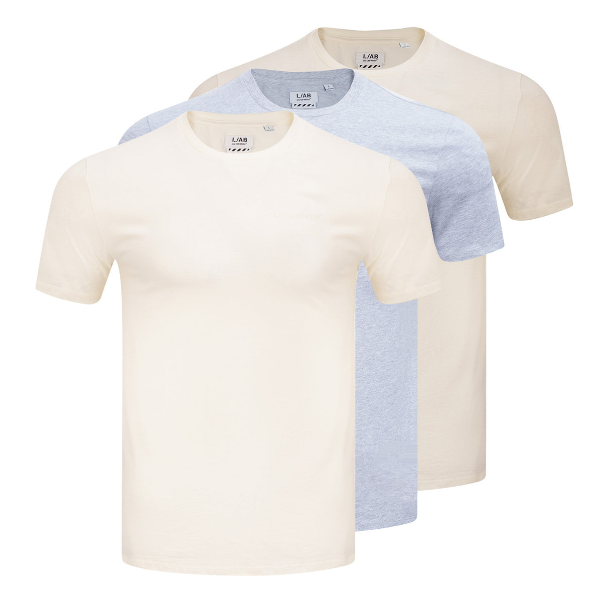 L/AB c/o Off-White Horizontal Chest Logo Classic Crew Undershirts Marshmallow/Birch/Heather Grey - 3PK