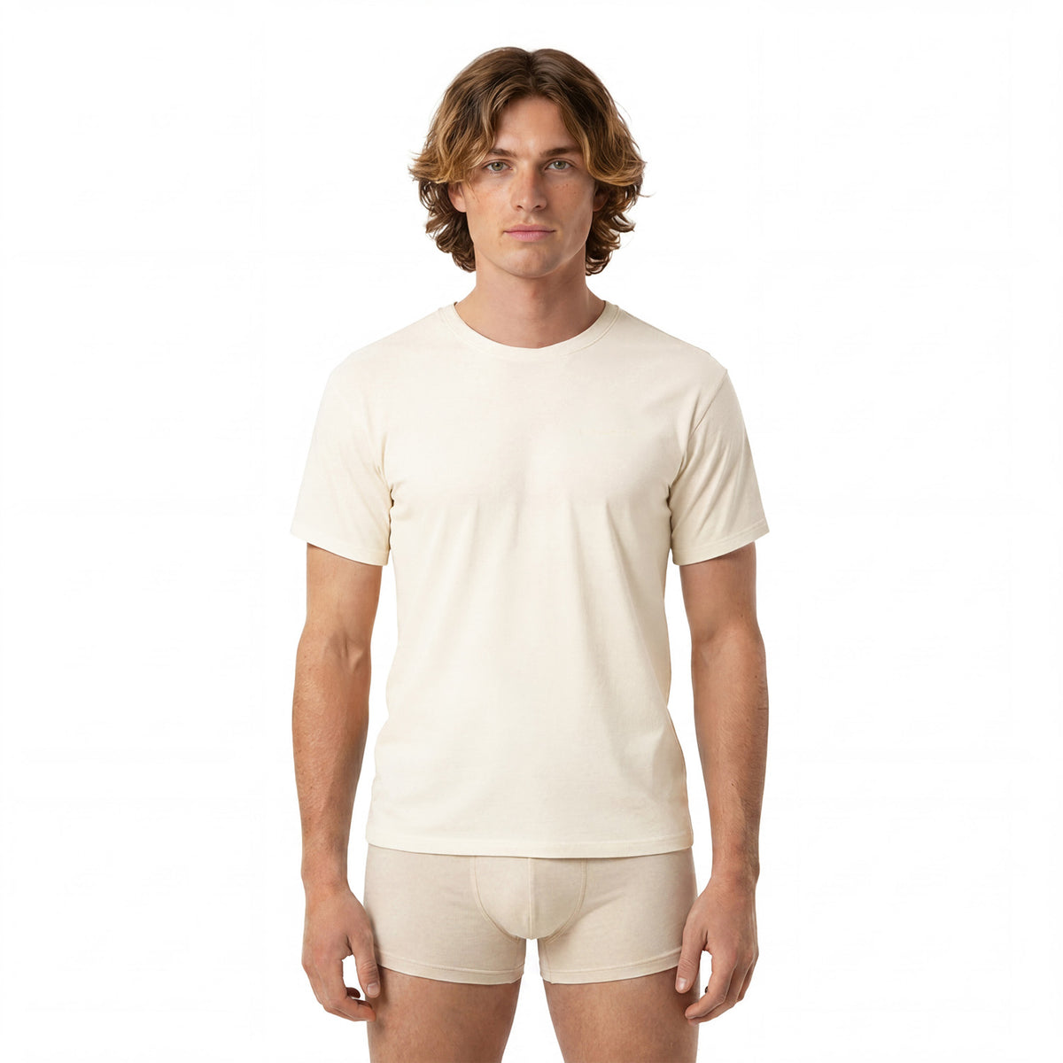 L/AB c/o Off-White Horizontal Chest Logo Classic Crew Undershirts Marshmallow/Birch/Heather Grey - 3PK