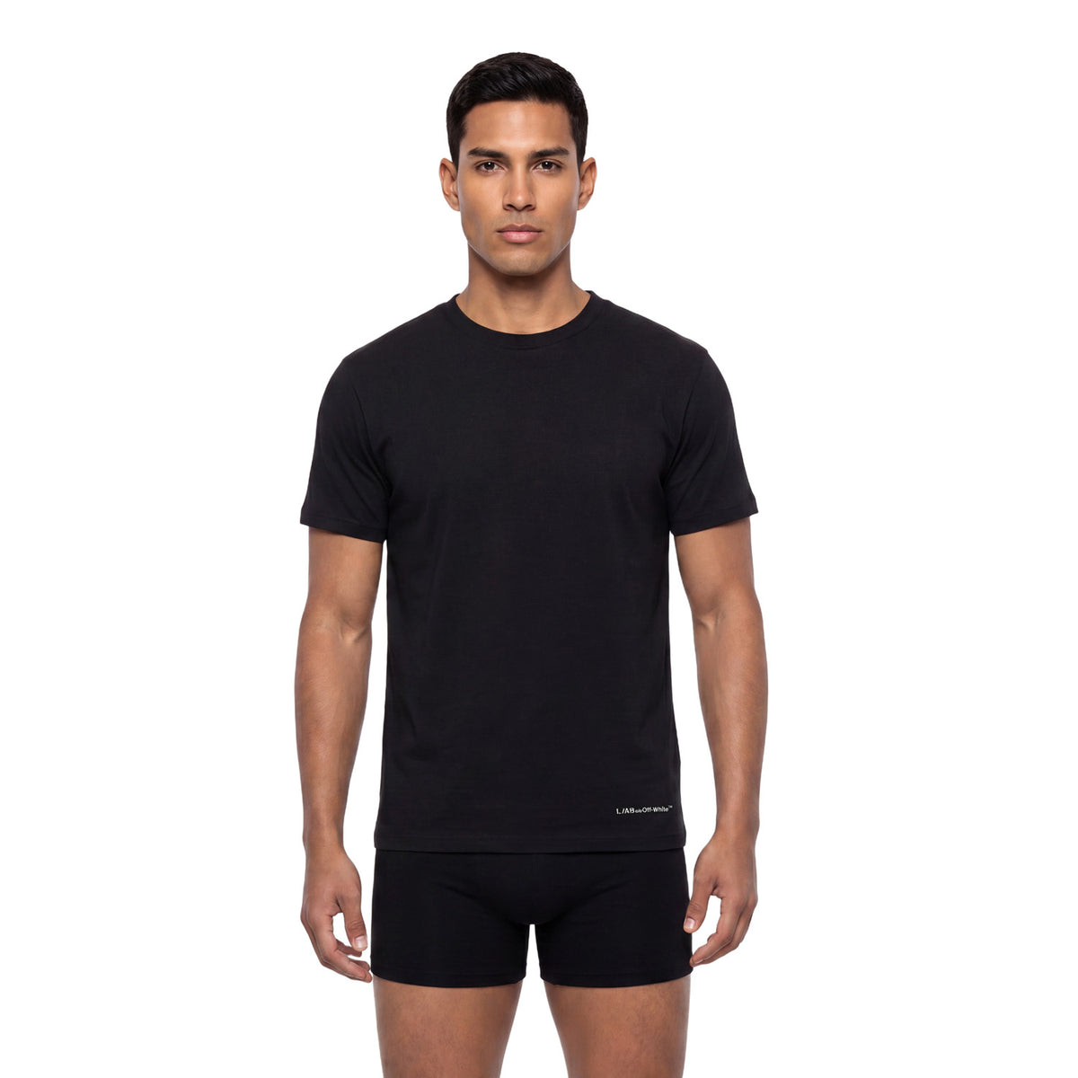 L/AB c/o Off-White Horizontal Hem Logo Slim Crew Undershirts Black - 3PK