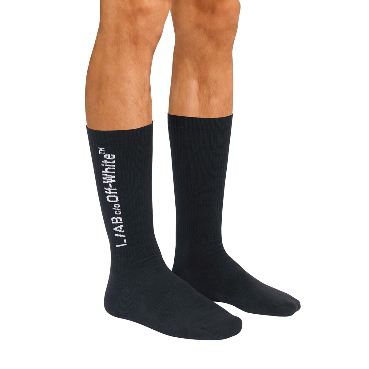 L/AB c/o Off-White Horizontal Mid Calf Crew Socks Black - 3PK