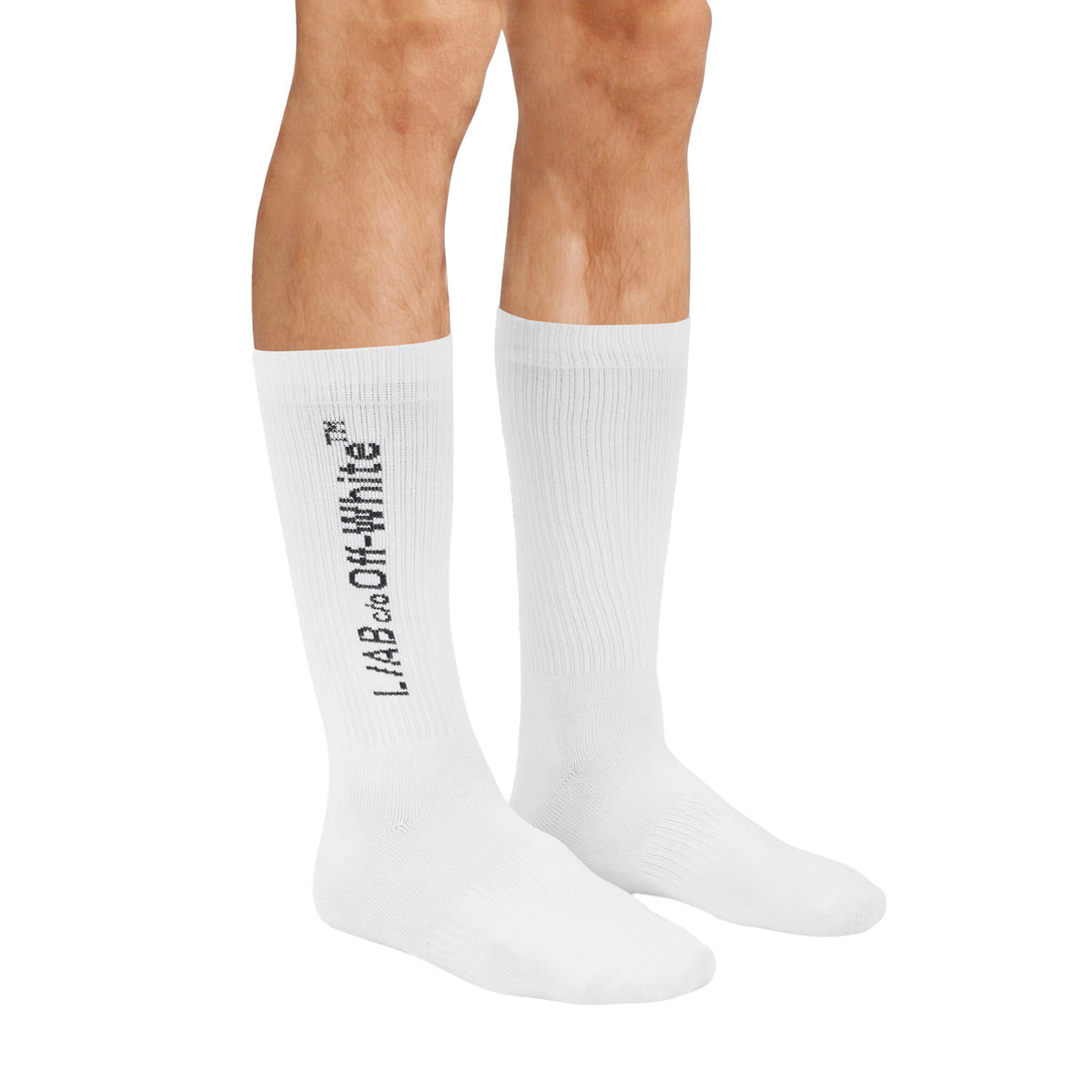 L/AB c/o Off-White Horizontal Mid Calf Crew Socks White - 3PK