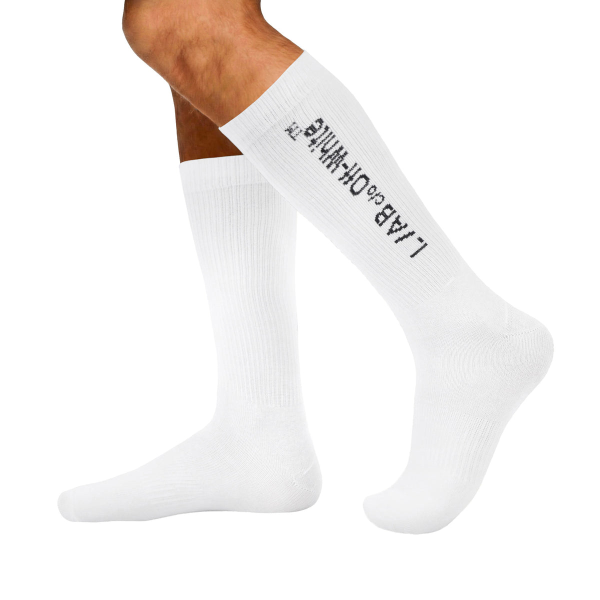 L/AB c/o Off-White Horizontal Mid Calf Crew Socks White - 3PK