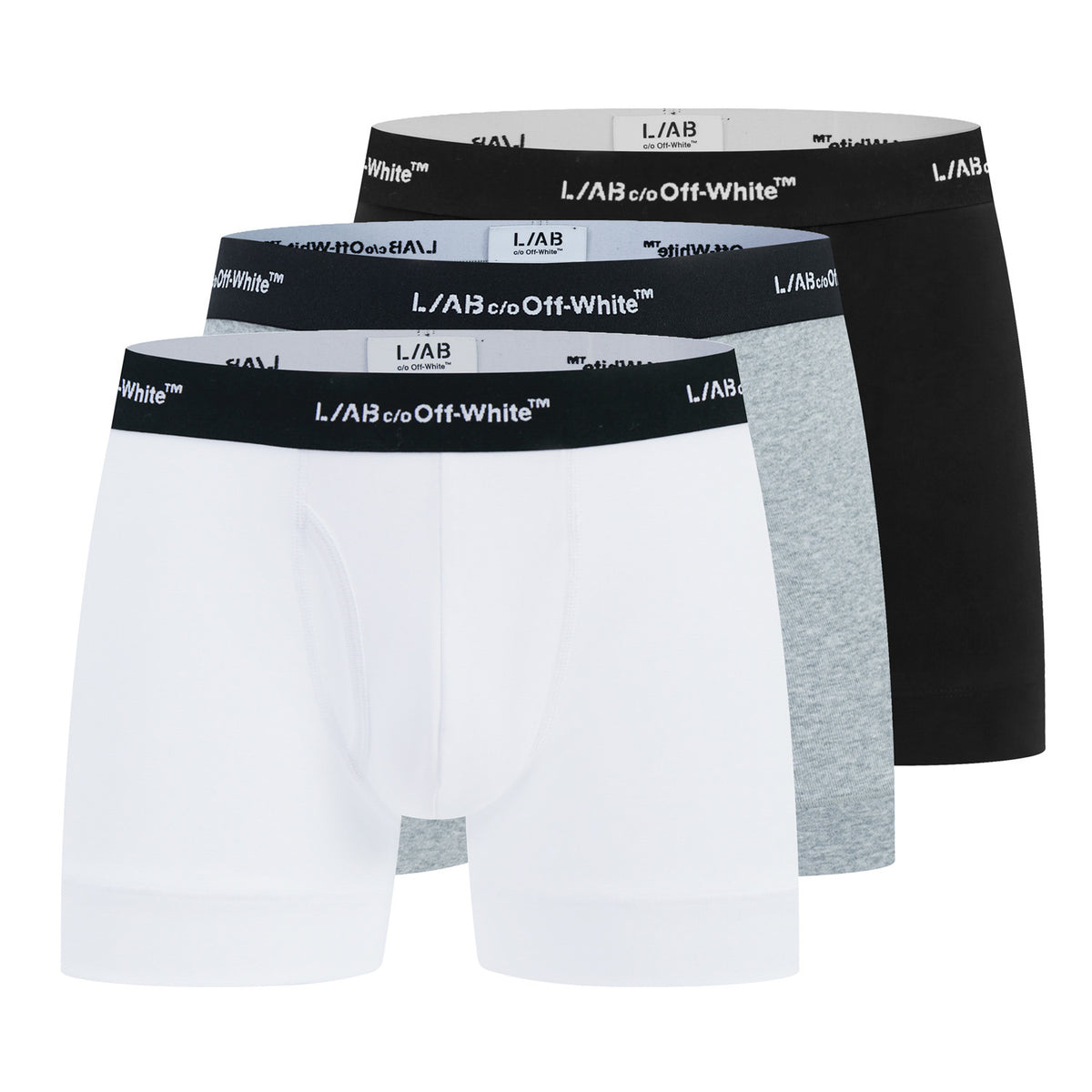 L/AB c/o Off-White Horizontal Repeat 3-inch Trunks with Fly Black/White/Heather Grey - 3PK