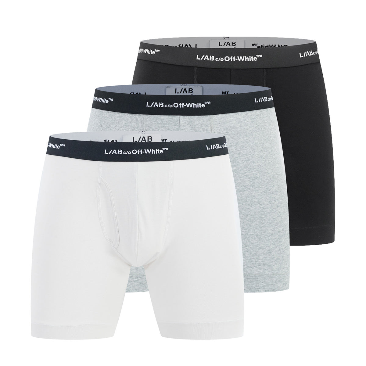 L/AB c/o Off-White Horizontal Repeat 6-inch Boxer Briefs with Fly Black/White/Heather Grey - 3PK