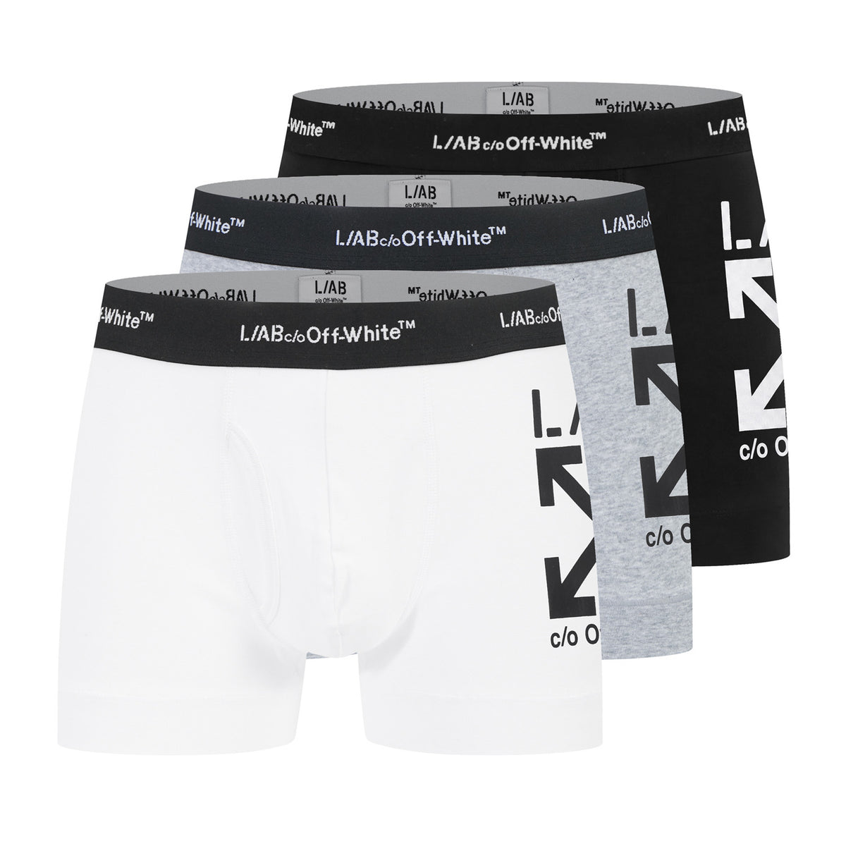 L/AB c/o Off-White Horizontal Repeat Big Arrows 3" Trunks with Fly Black/White/Heather Grey - 3PK