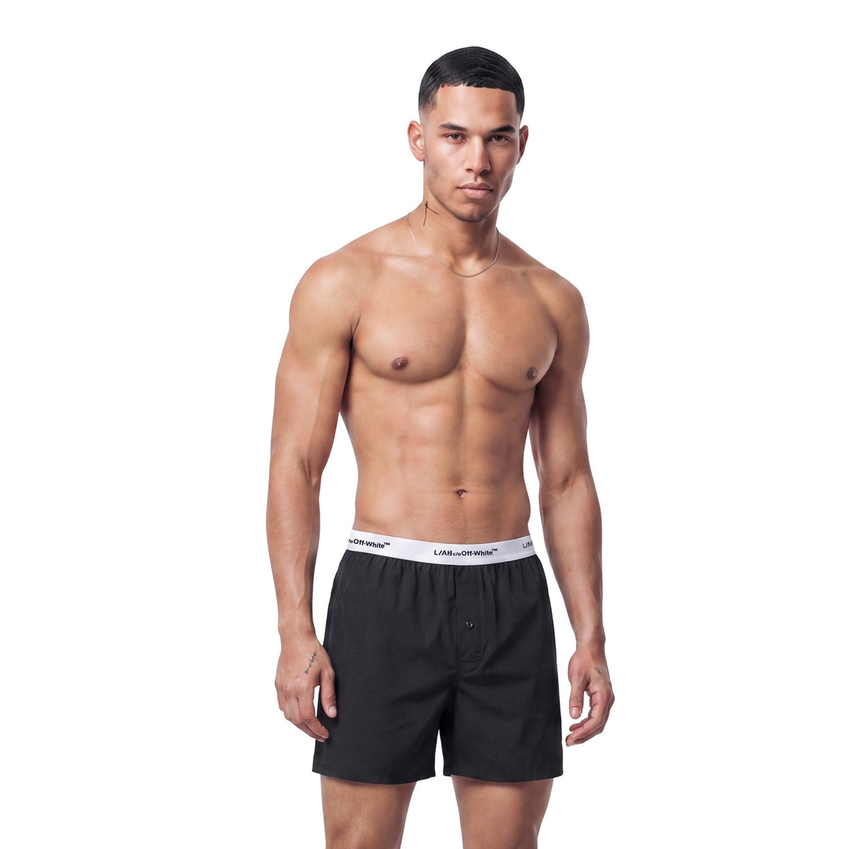 L/AB c/o Off-White Horizontal Repeat Solid Woven Boxer with Fly Black