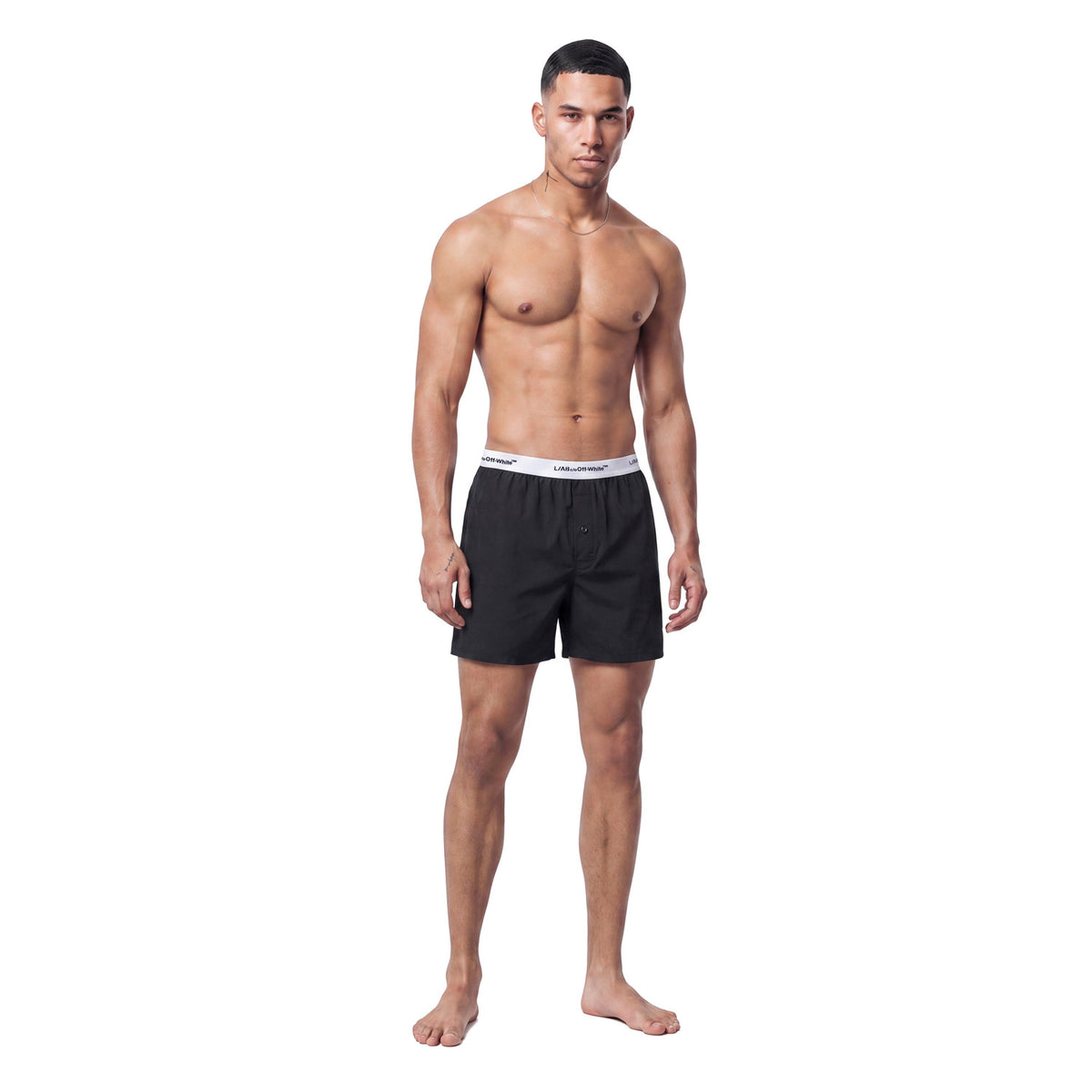 L/AB c/o Off-White Horizontal Repeat Solid Woven Boxer with Fly Black