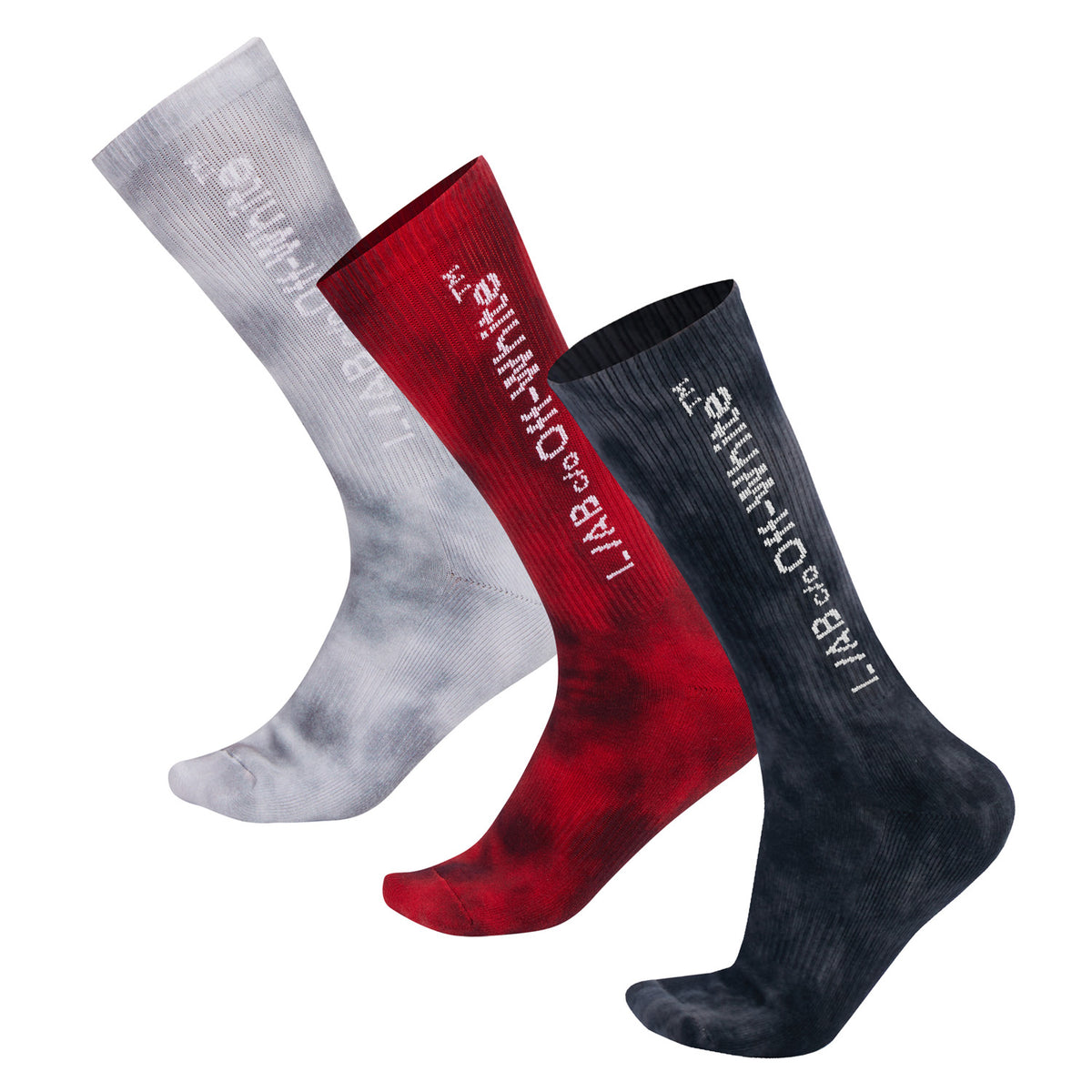 L/AB c/o Off-White Horizontal Tie Dye Mid Calf Crew Socks Black/Multi - 3PK