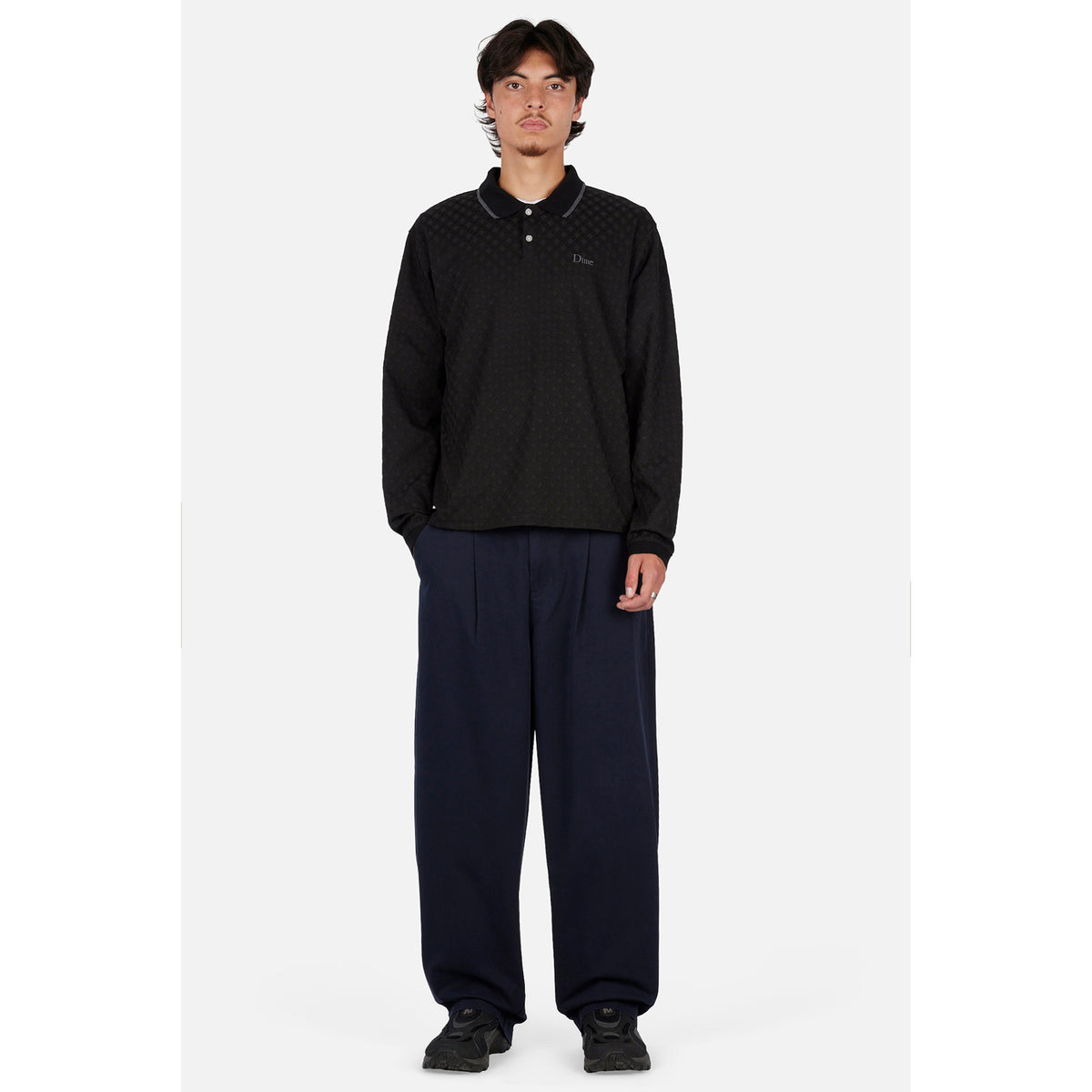 Dime Jacquard LS Polo Black