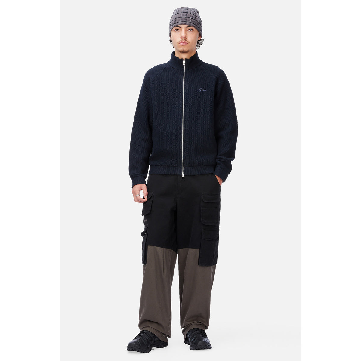 Dime Knitted Pique Zip Sweater Dark Navy