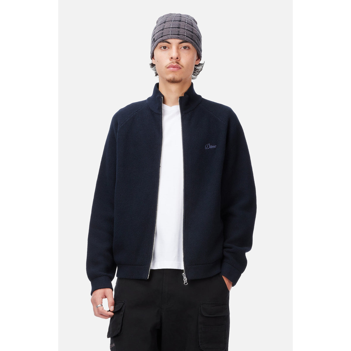 Dime Knitted Pique Zip Sweater Dark Navy
