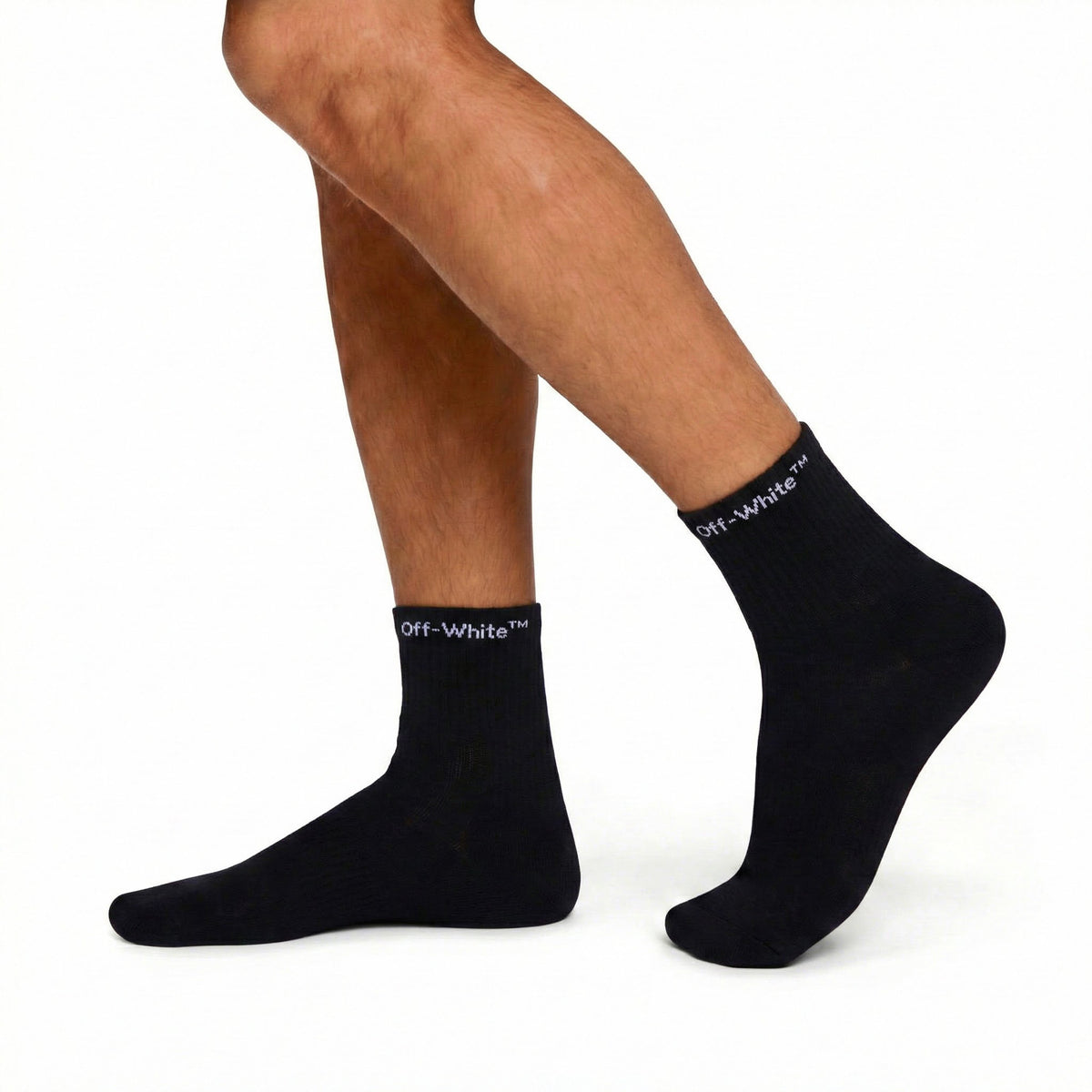 L/AB c/o Off-White Horizontal Below the Calf Quarter Socks Black - 3PK