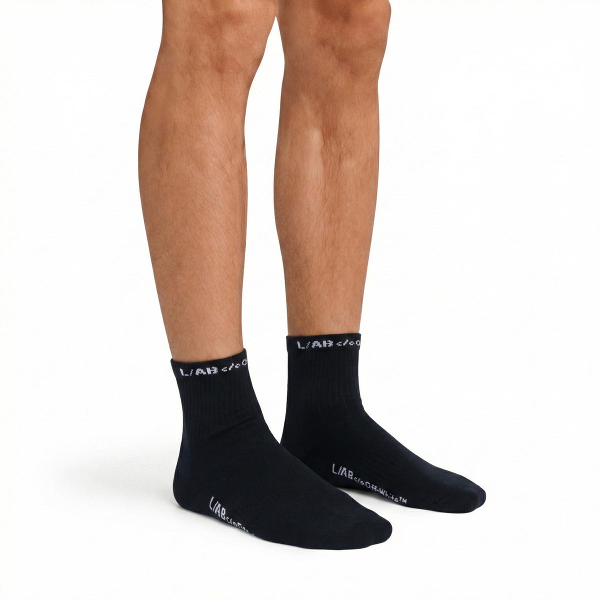 L/AB c/o Off-White Horizontal Below the Calf Quarter Socks Black - 3PK