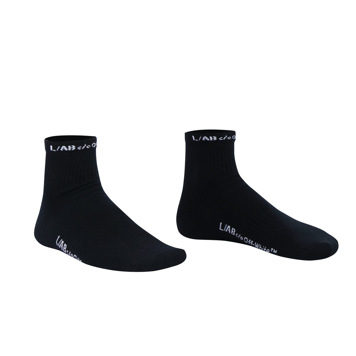 L/AB c/o Off-White Horizontal Below the Calf Quarter Socks Black - 3PK