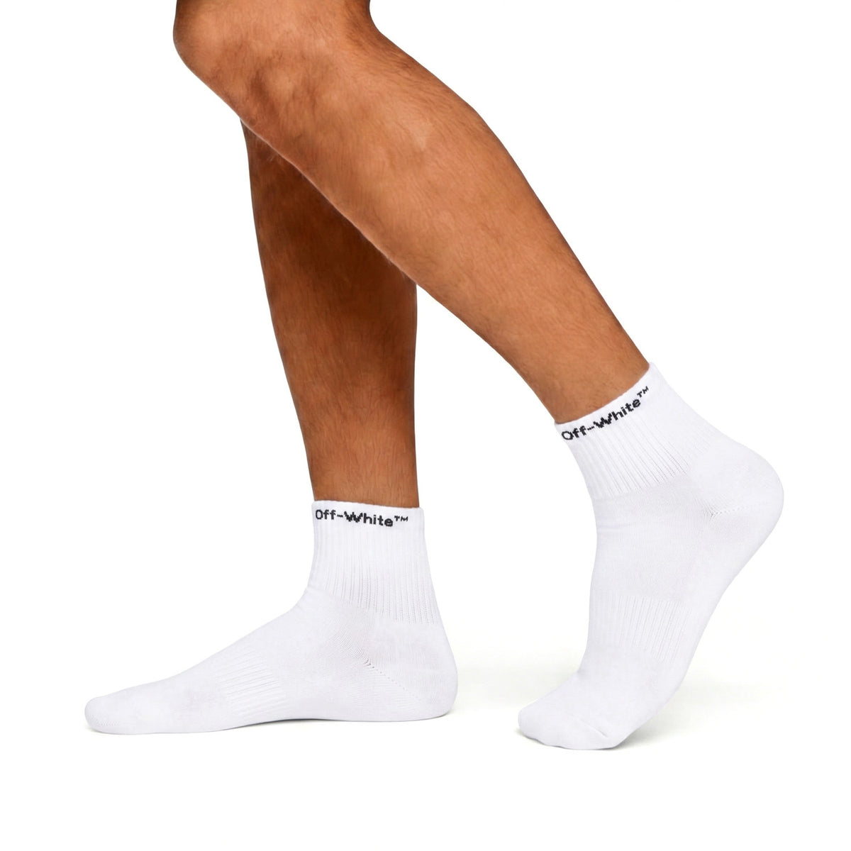 L/AB c/o Off-White Horizontal Below the Calf Quarter Socks White - 3PK