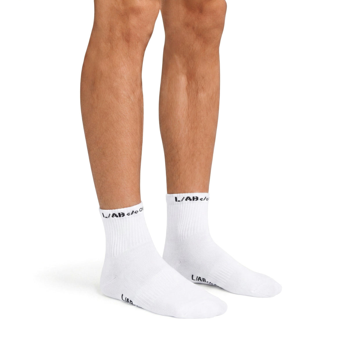 L/AB c/o Off-White Horizontal Below the Calf Quarter Socks White - 3PK