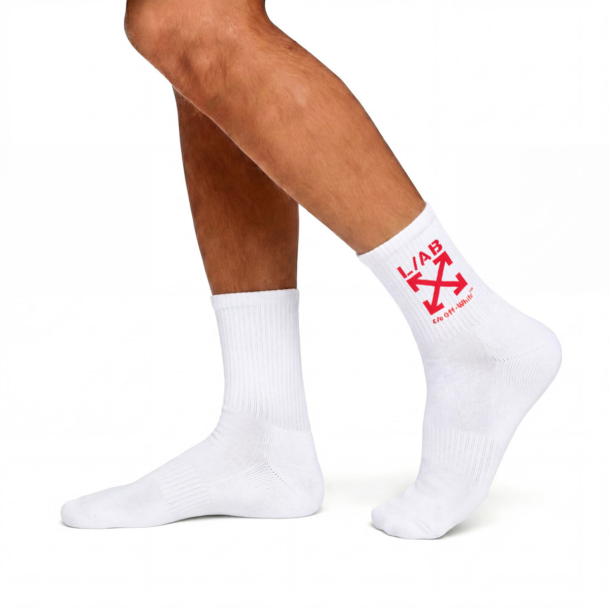 L/AB c/o Off-White Clamp Arrow Below the Calf Quarter Socks White - 3PK