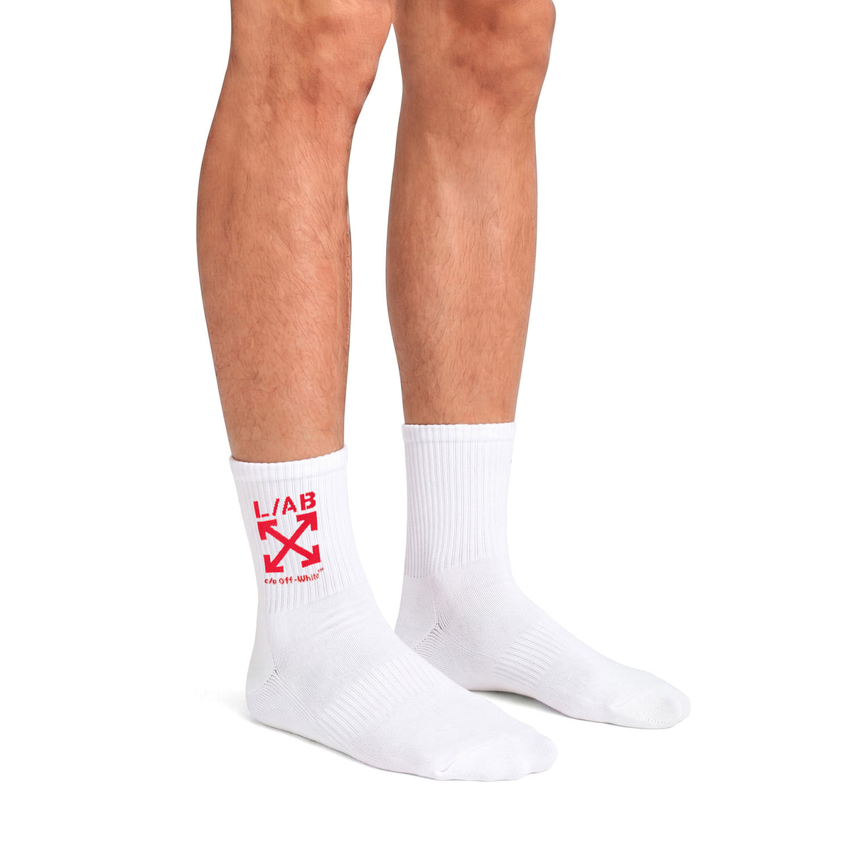 L/AB c/o Off-White Clamp Arrow Below the Calf Quarter Socks White - 3PK