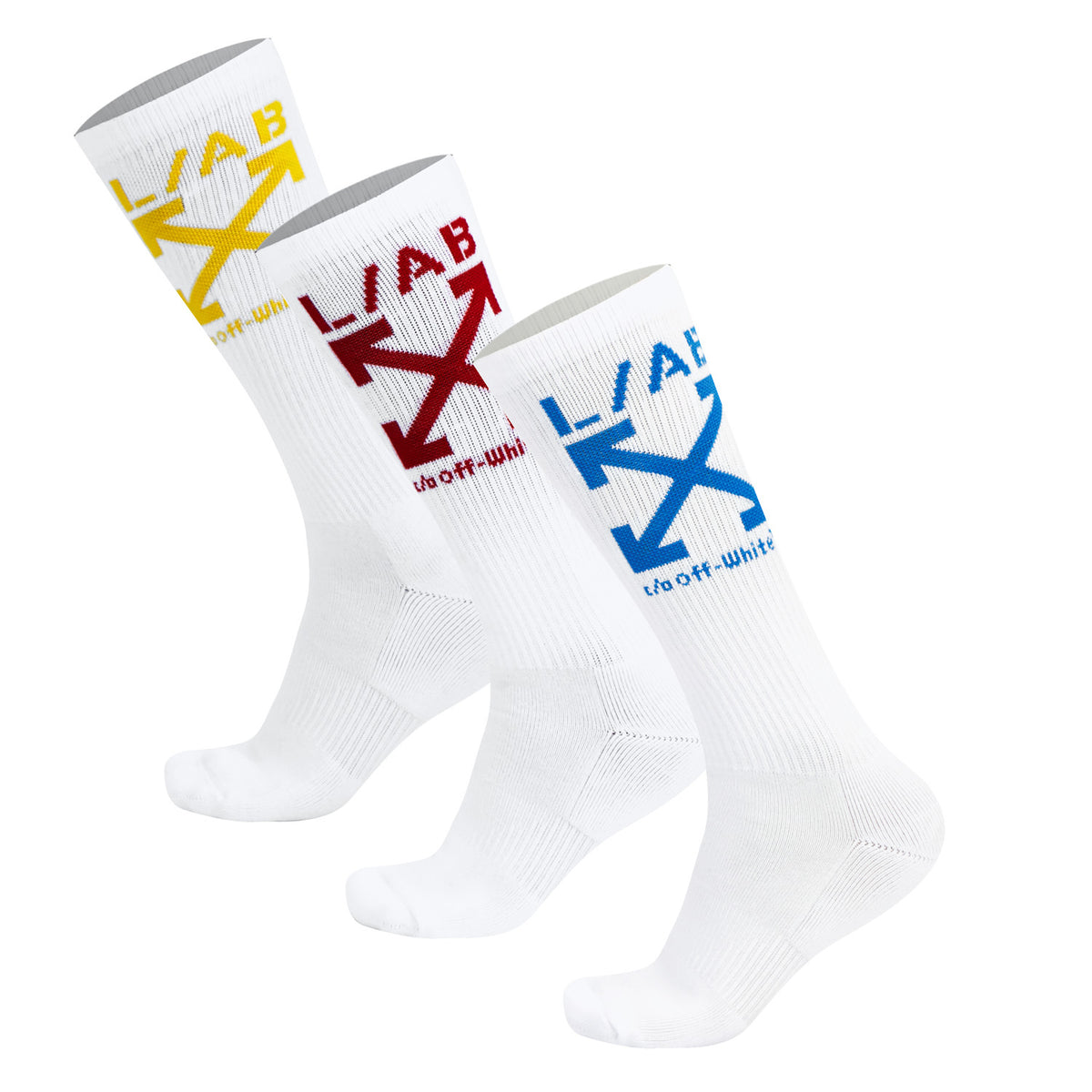 L/AB c/o Off-White Clamp Arrows Mid Calf Crew Socks White/Multi - 3PK