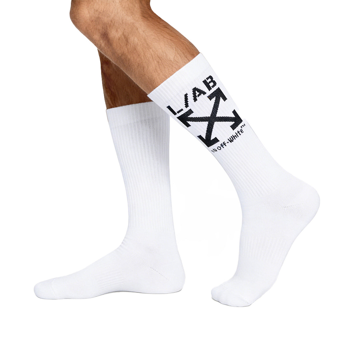 L/AB c/o Off-White Clamp Arrows Mid Calf Crew Socks White - 3PK
