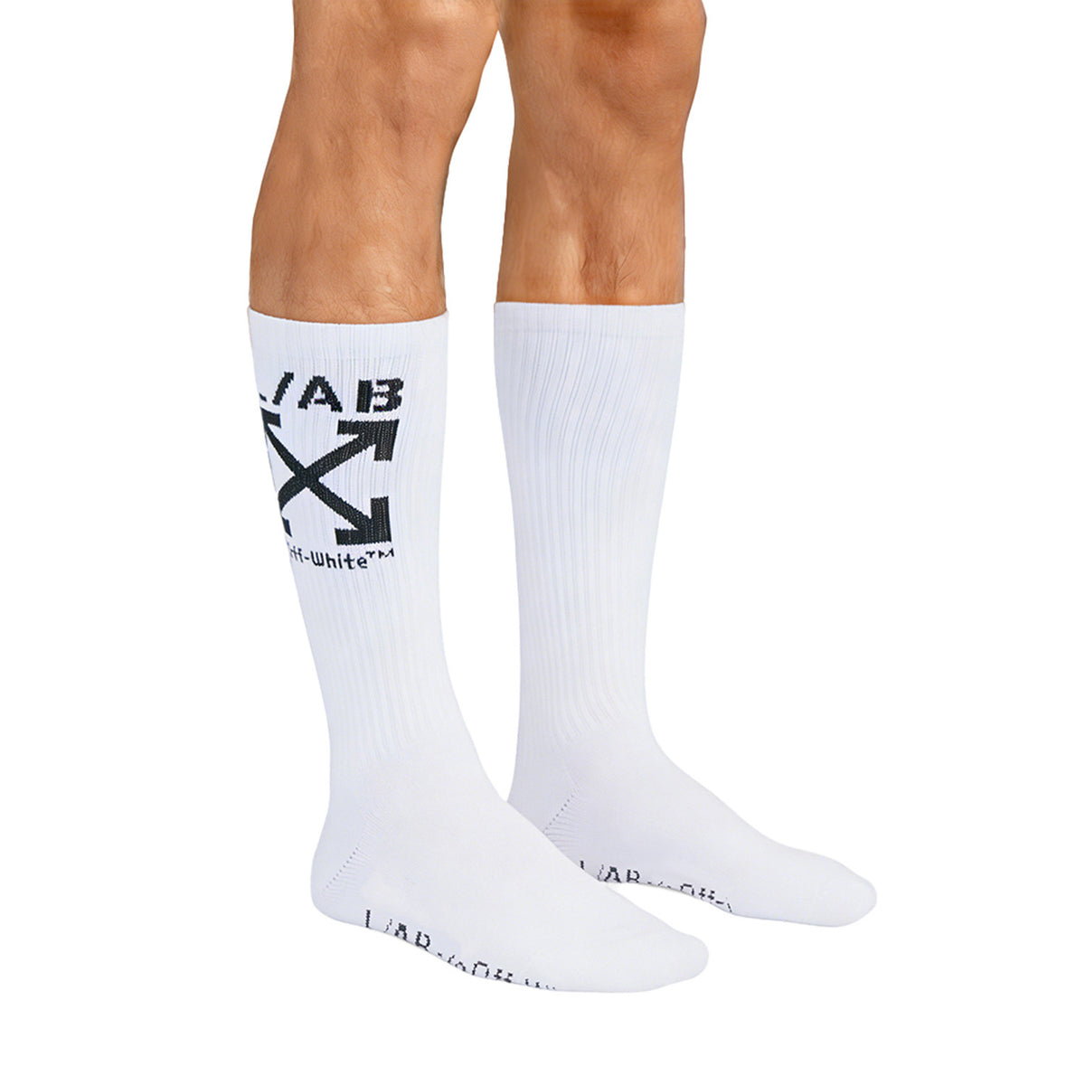 L/AB c/o Off-White Clamp Arrows Mid Calf Crew Socks White - 3PK