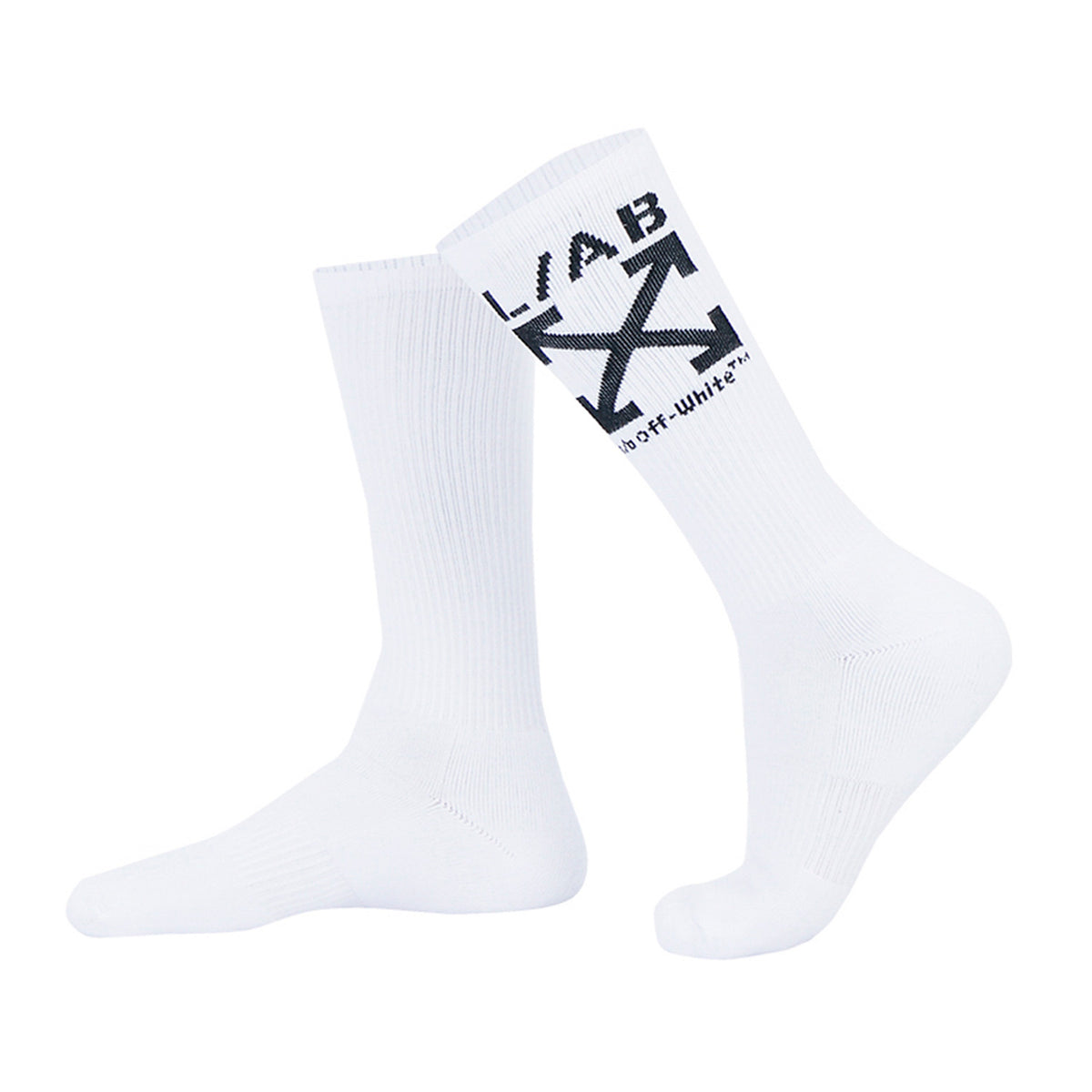 L/AB c/o Off-White Clamp Arrows Mid Calf Crew Socks White - 3PK