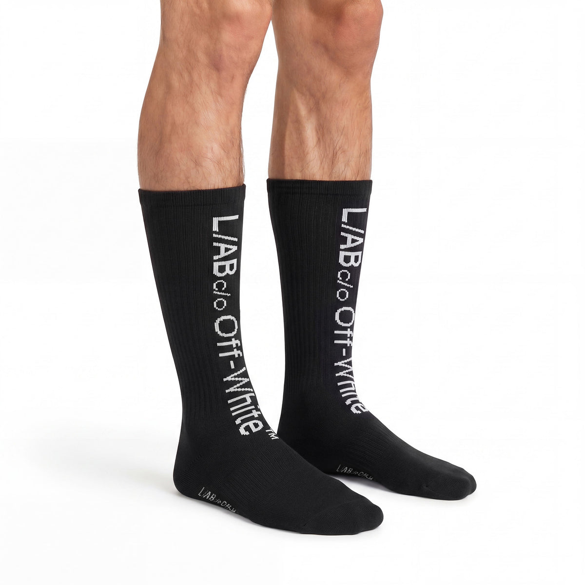 L/AB c/o Off-White Horizontal Big Logo Mid Calf Crew Socks Black - 3PK