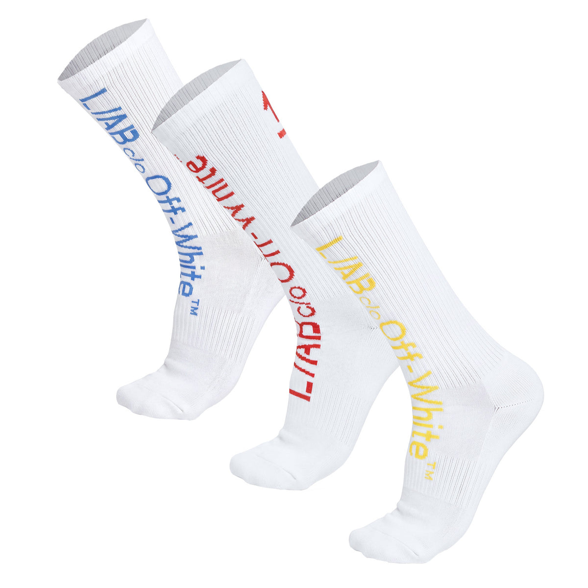 L/AB c/o Off-White Horizontal Big Logo Mid Calf Crew Socks White/Multi - 3PK