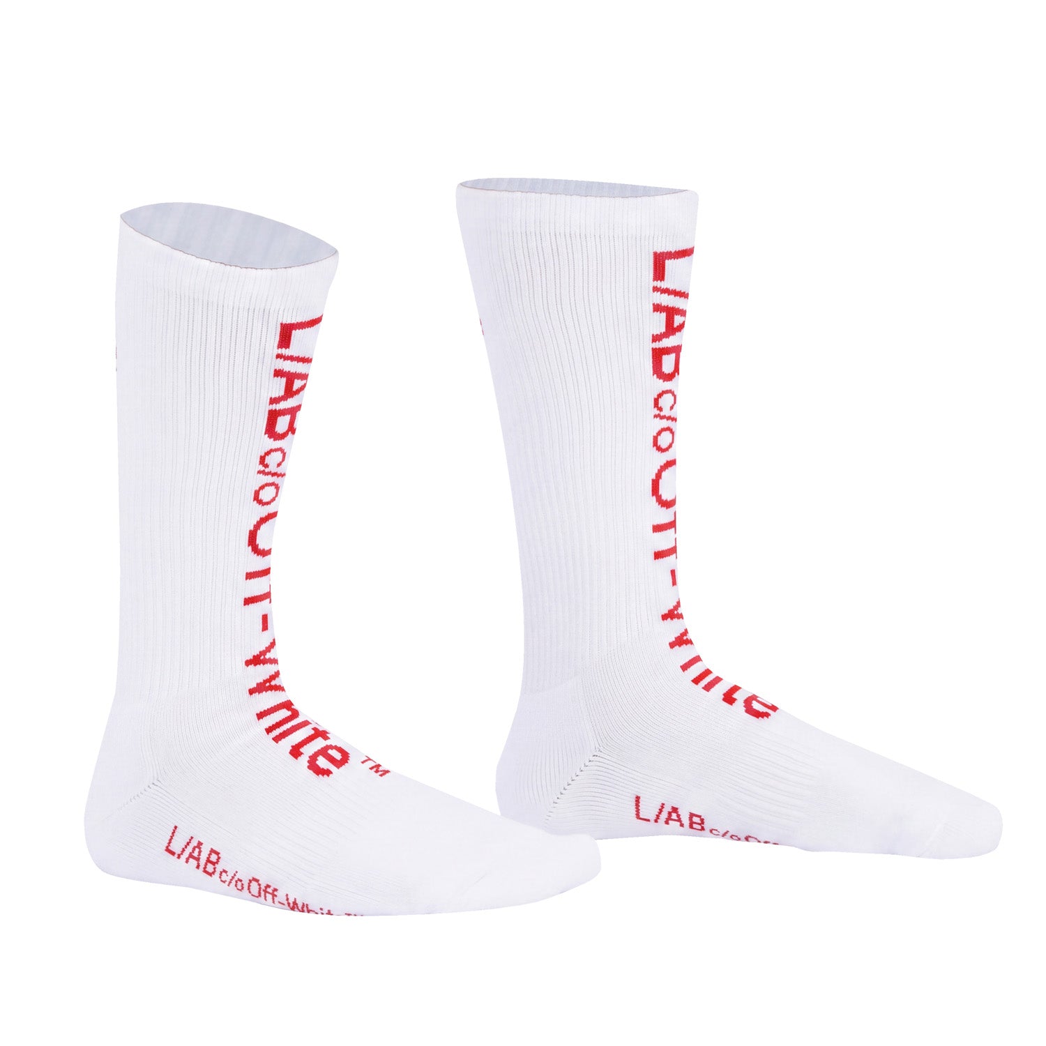 L/AB c/o Off-White Horizontal Big Logo Mid Calf Crew Socks White/Multi - 3PK Secondary image