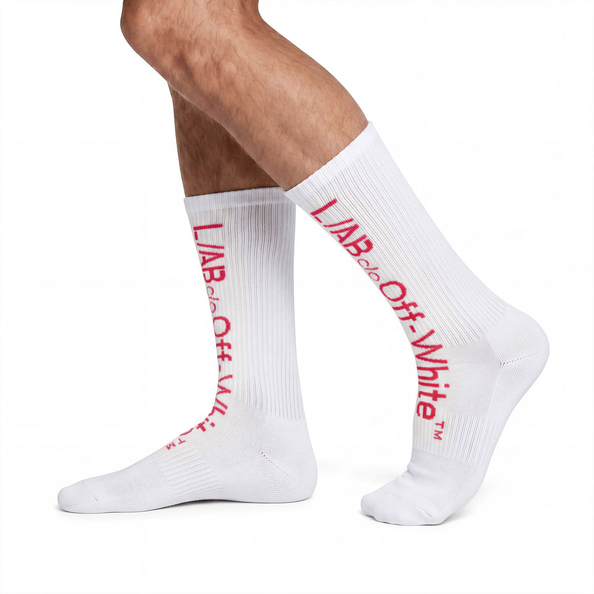L/AB c/o Off-White Horizontal Big Logo Mid Calf Crew Socks White/Multi - 3PK