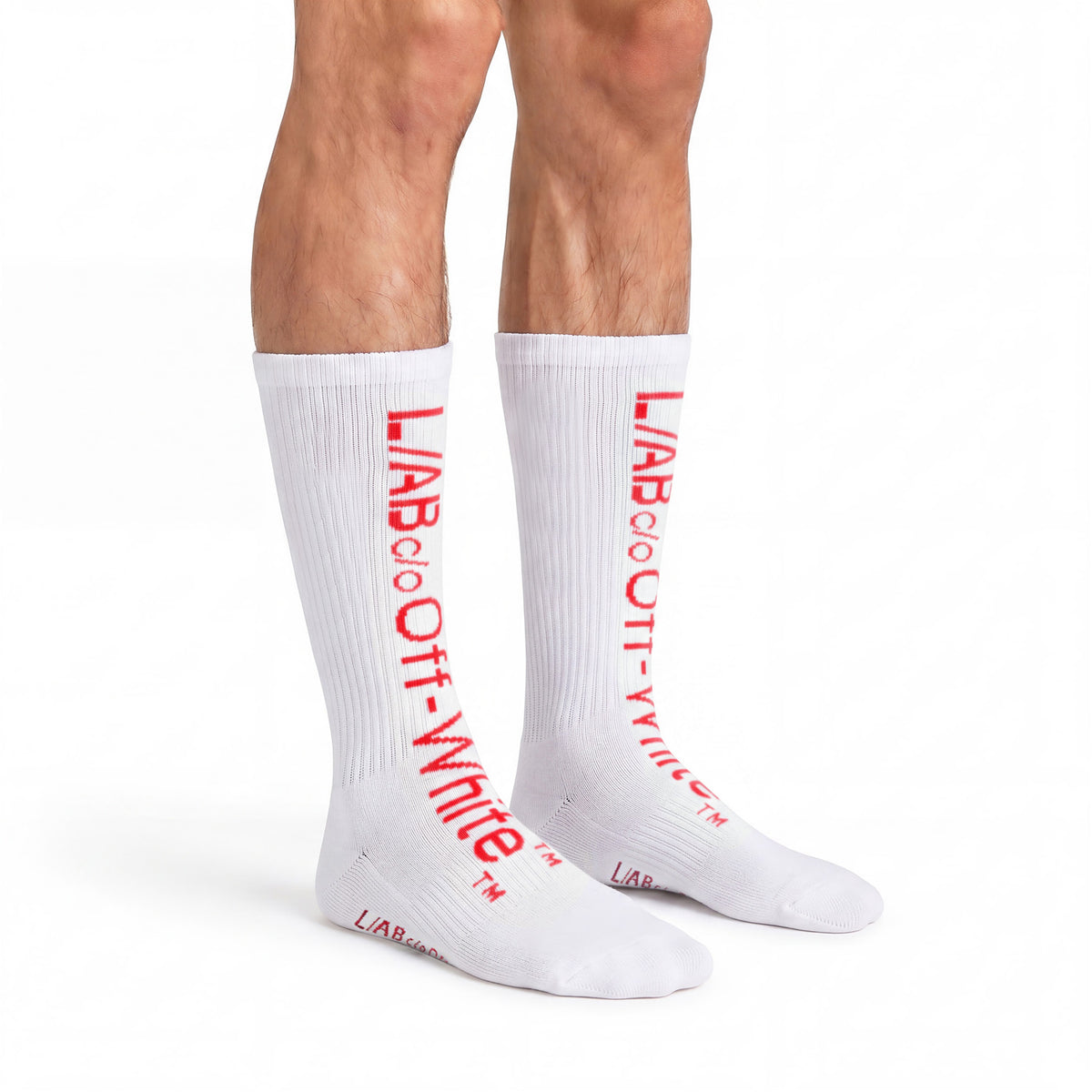 L/AB c/o Off-White Horizontal Big Logo Mid Calf Crew Socks White/Multi - 3PK