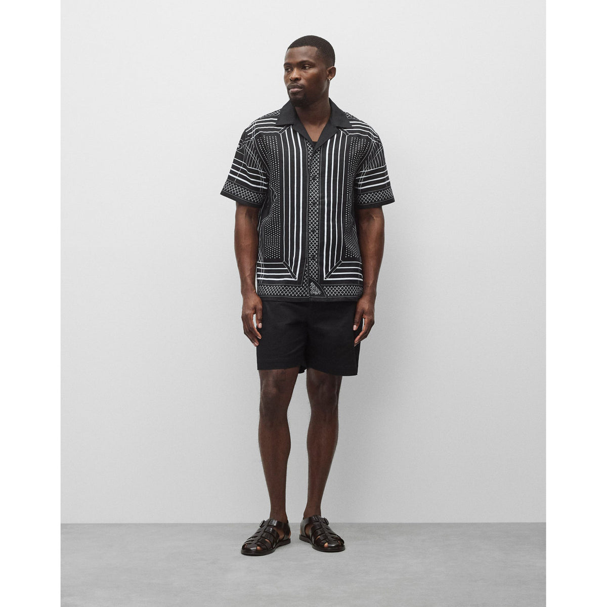 Reigning Champ Linen Arena Relaxed Camp Shirt Black White