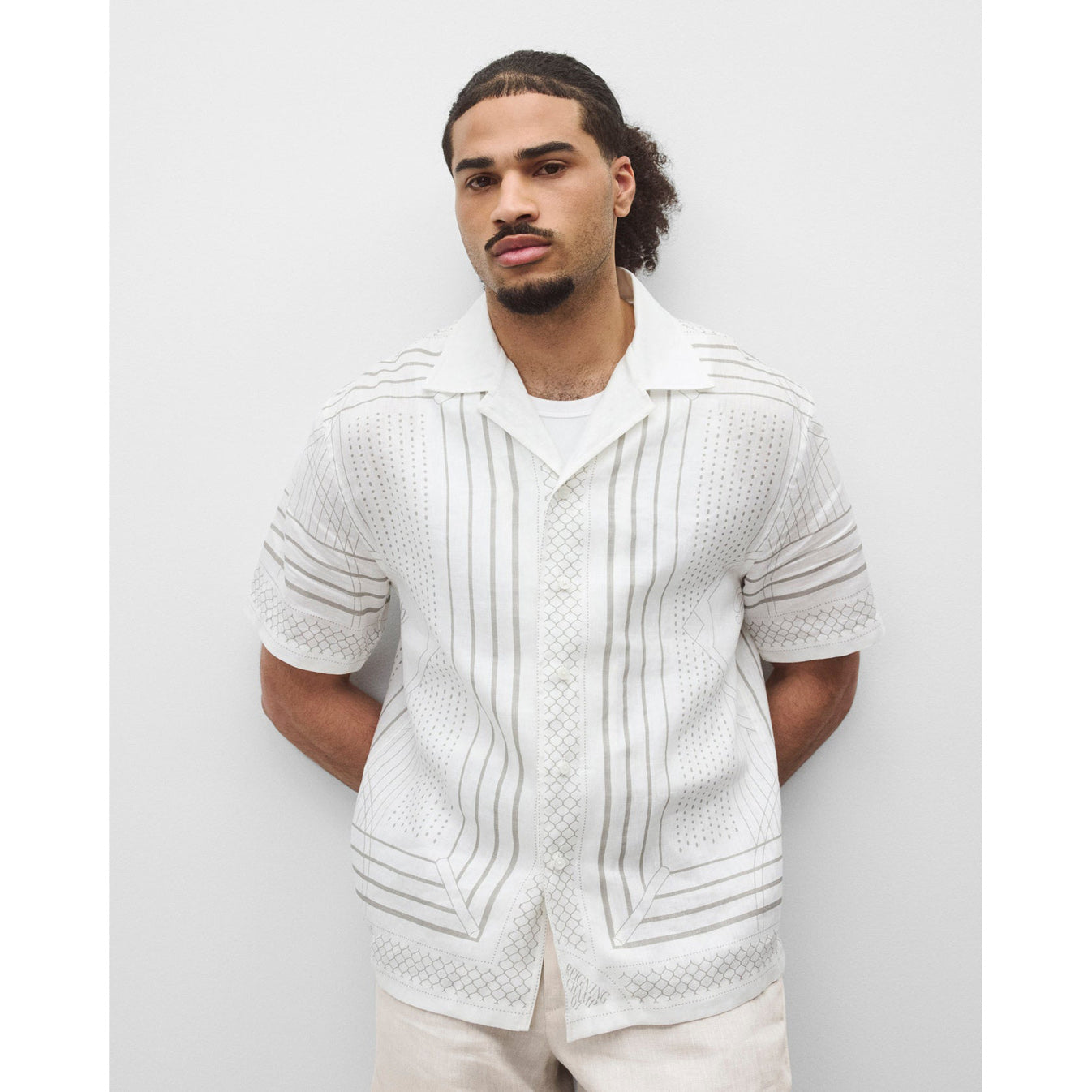 Reigning Champ Linen Arena Relaxed Camp Shirt White Concrete