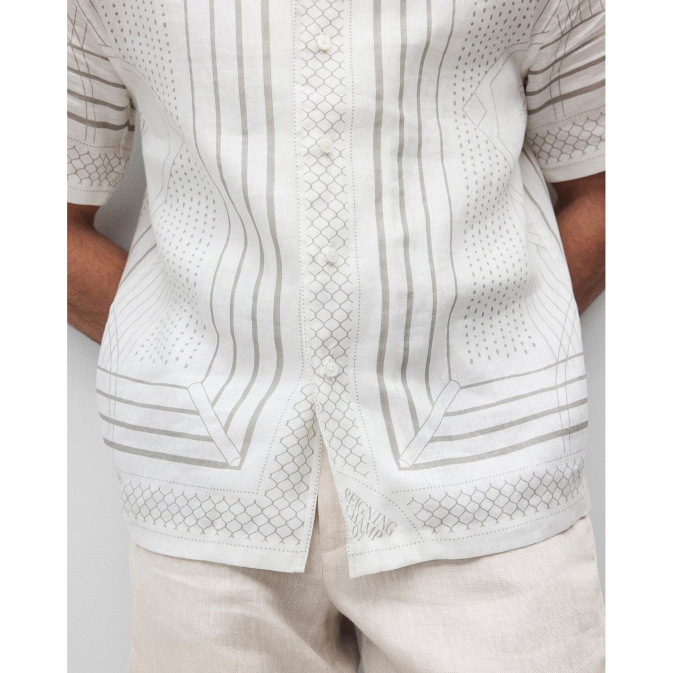 Reigning Champ Linen Arena Relaxed Camp Shirt White Concrete
