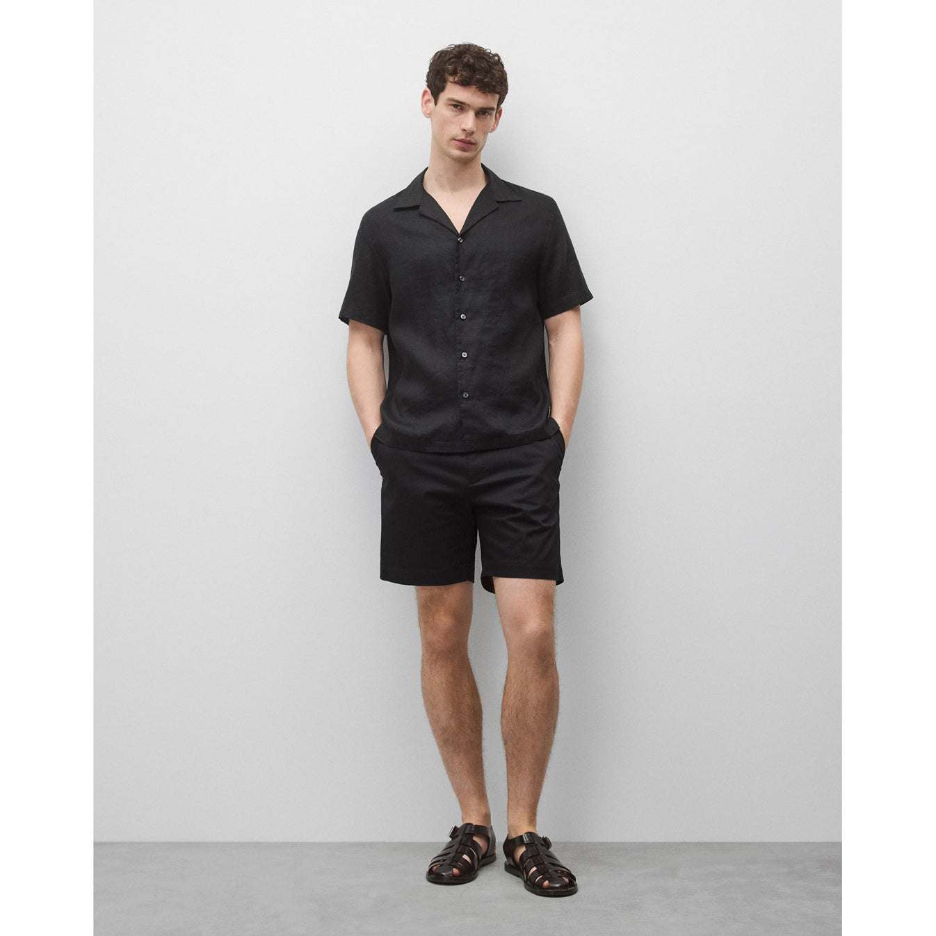 Reigning Champ Linen Retreat Standard Camp Shirt Black