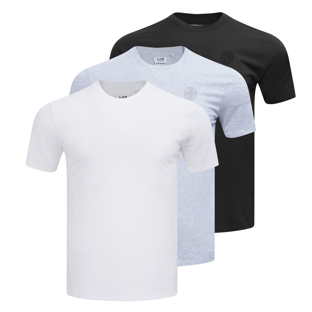 L/AB c/o Off-White Off Chest Logo Classic Crew Undershirts Black/White/Heather Grey - 3PK