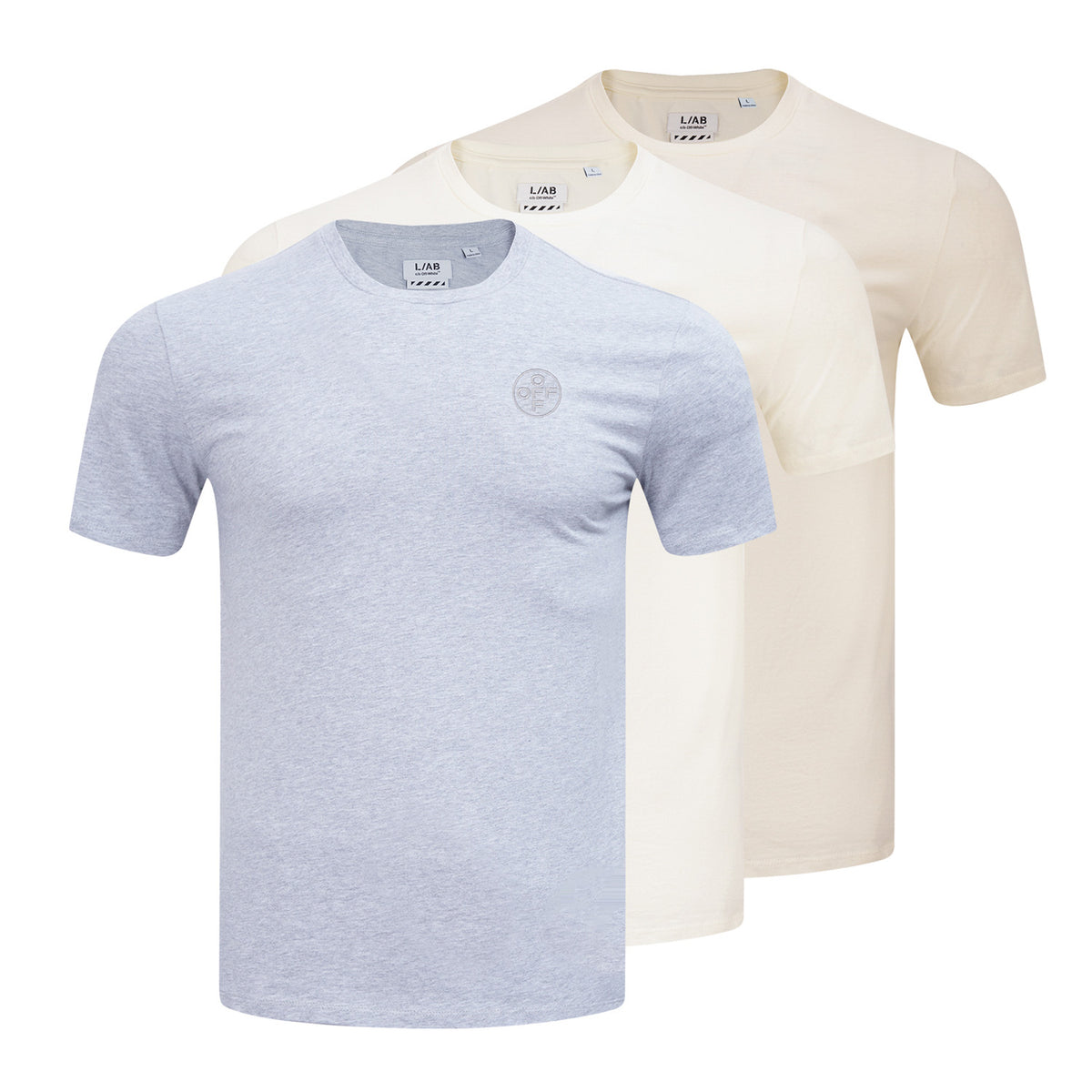 L/AB c/o Off-White Off Chest Logo Classic Crew Undershirts Marshmallow/Birch/Heather Grey - 3PK
