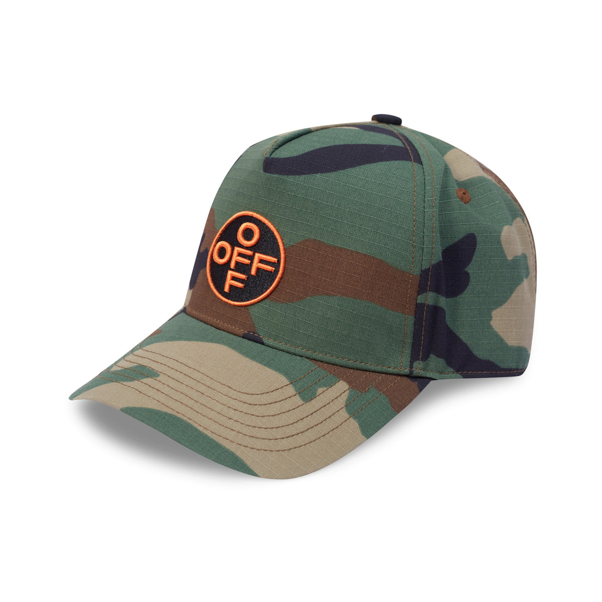 L/AB c/o Off-White Off Embroidered Pinch Front Curved Brim Camo Twill Cap Green Camo Main image