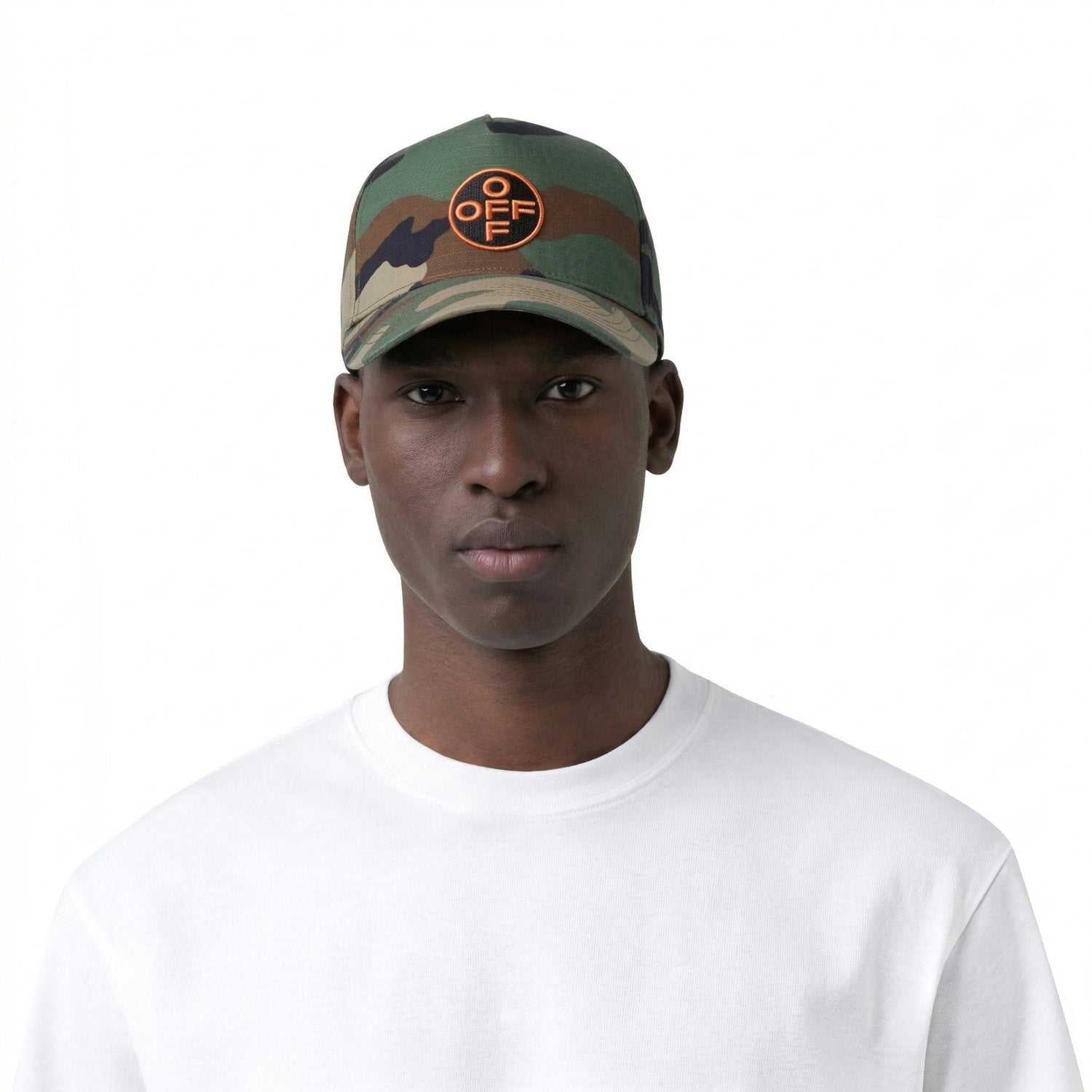 L/AB c/o Off-White Off Embroidered Pinch Front Curved Brim Camo Twill Cap Green Camo Secondary image