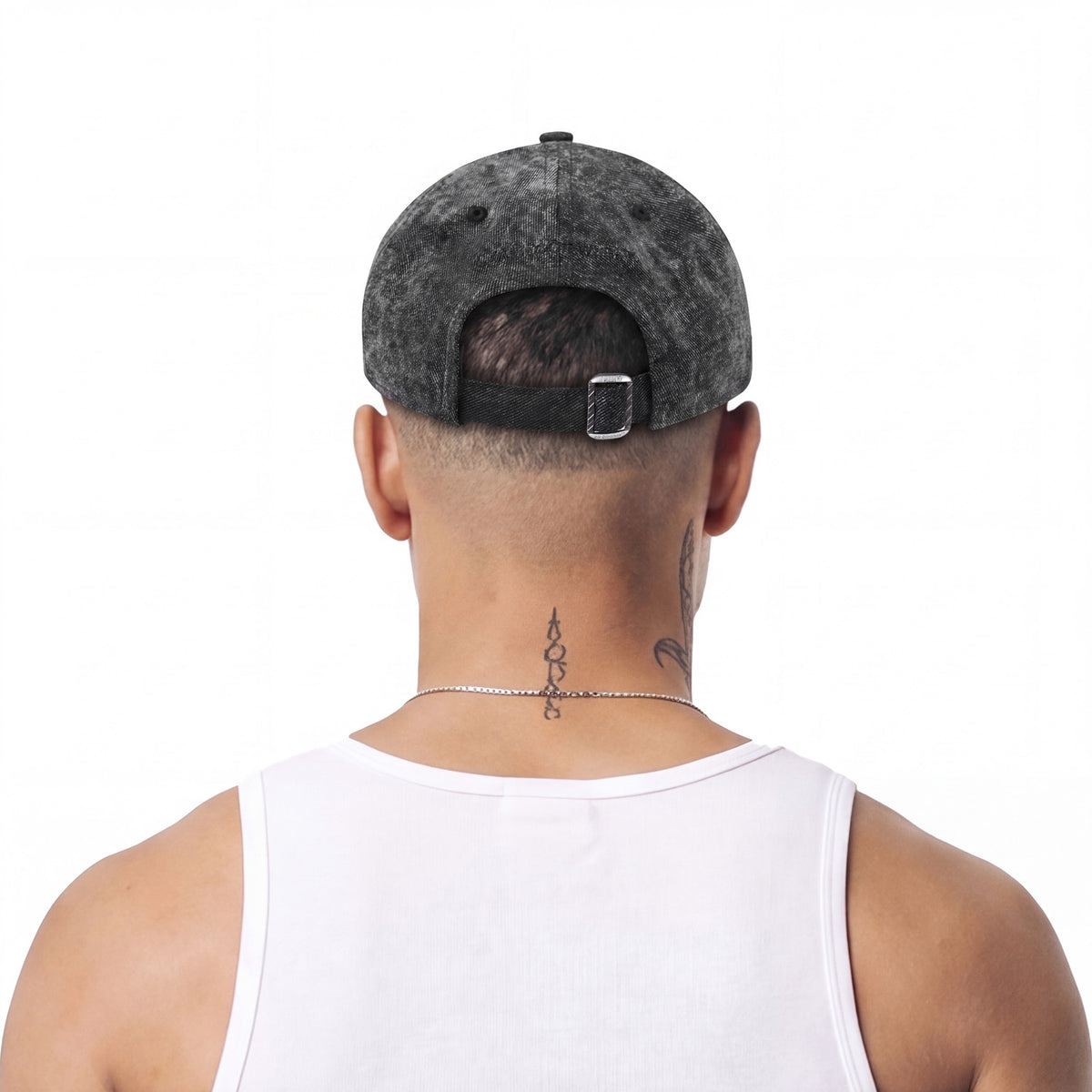 L/AB c/o Off-White Off Pinch Front Curved Brim Denim Cap Black