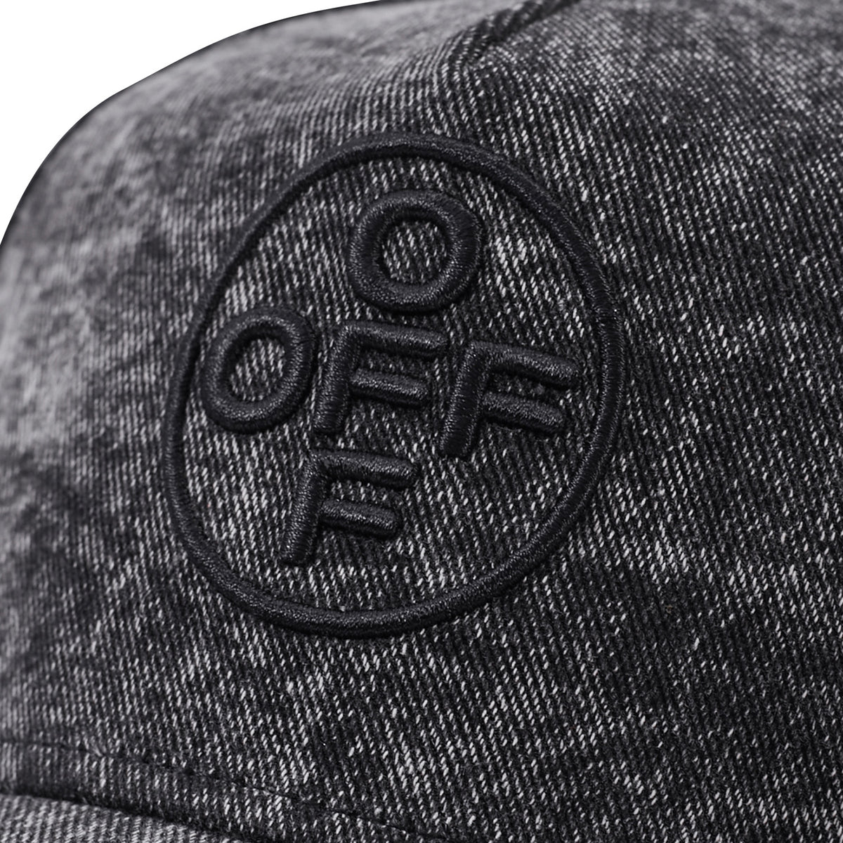 L/AB c/o Off-White Off Pinch Front Curved Brim Denim Cap Black