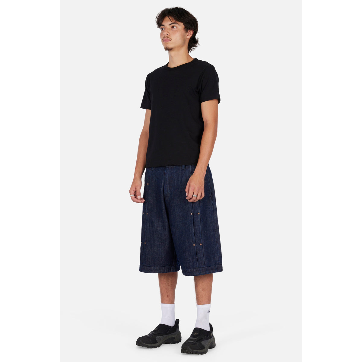 Dime Pleated Baggy Denim Shorts Indigo