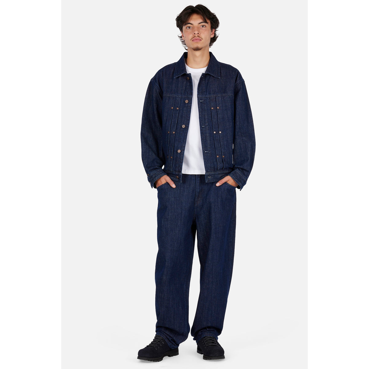 Dime Pleated Denim Jacket Reversed Indigo