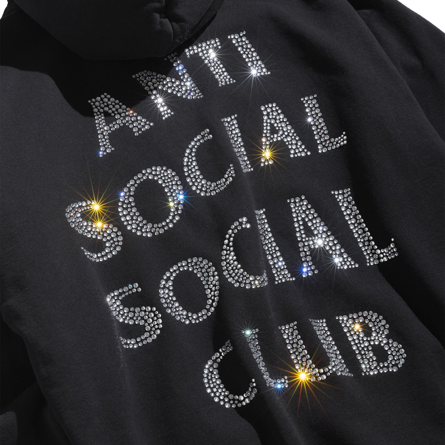 Anti Social Social Club Rhinestone Zip Up Hoodie Black