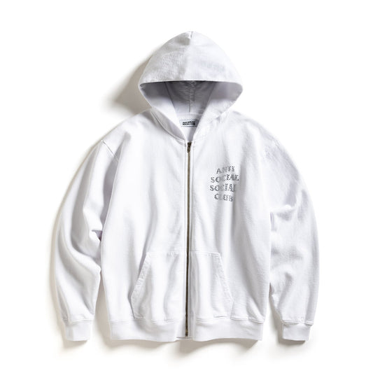 Anti Social Social Club Rhinestone Zip Up Hoodie White