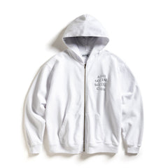 Anti Social Social Club Rhinestone Zip Up Hoodie White
