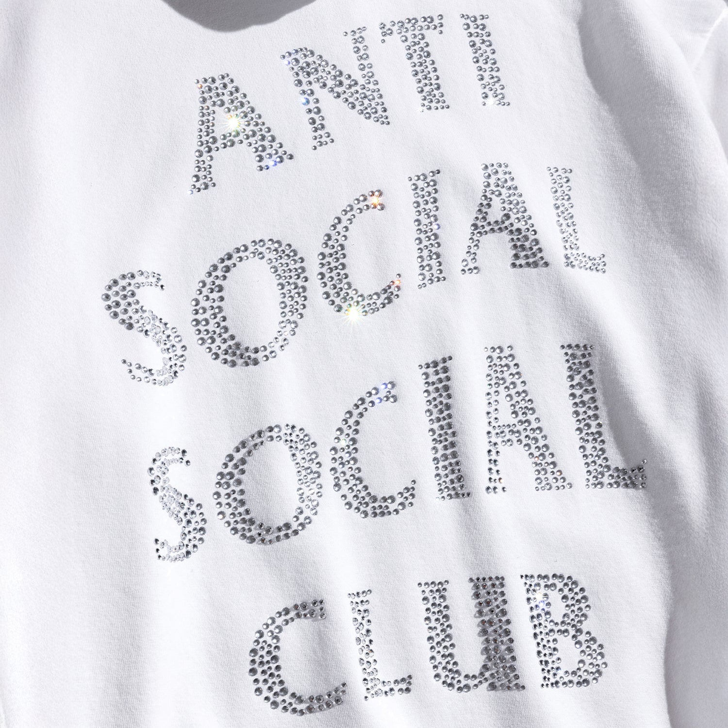 Anti Social Social Club Rhinestone Zip Up Hoodie White
