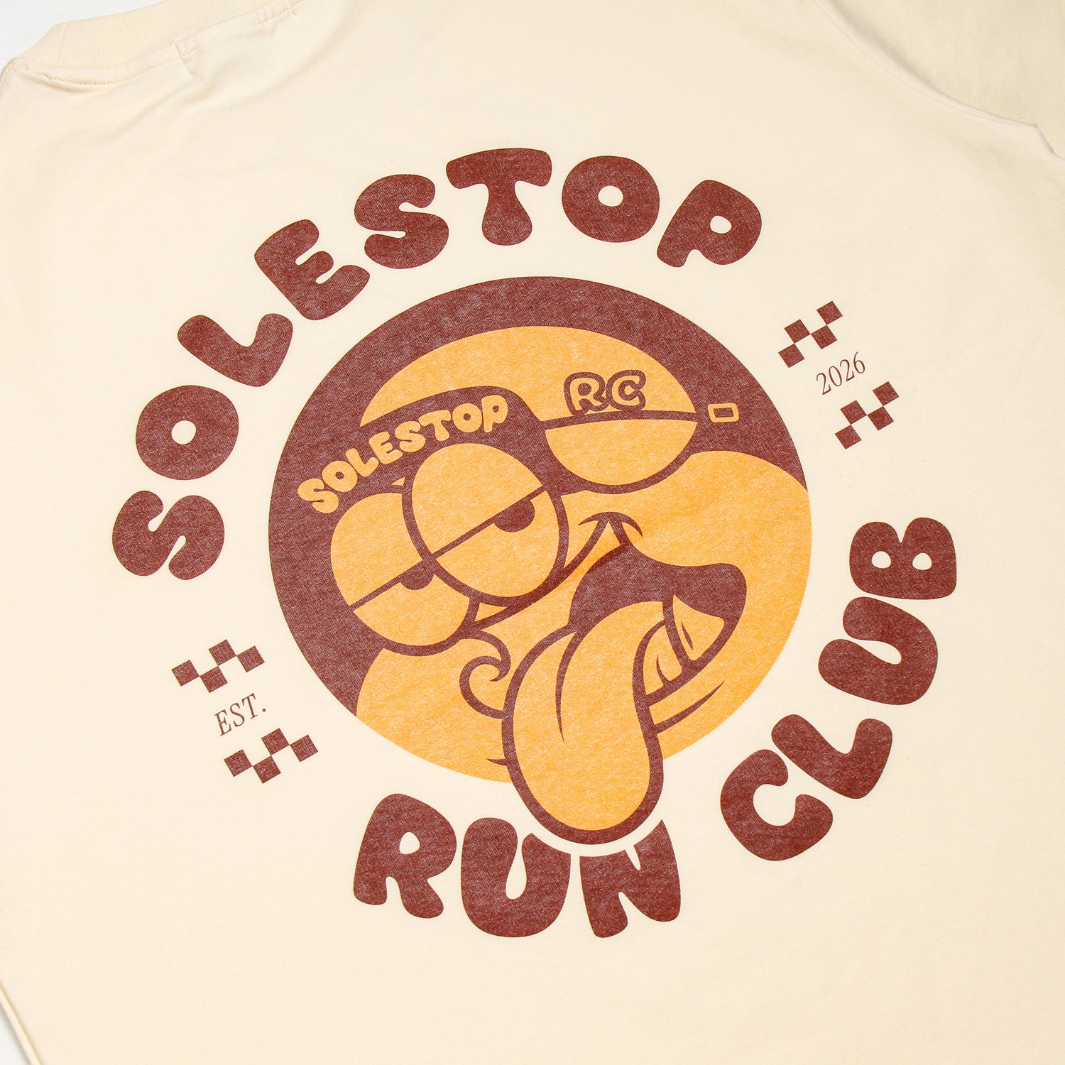 Solestop Run Club Mascot Loose Fit Boxy Cropped T-Shirt Apricot