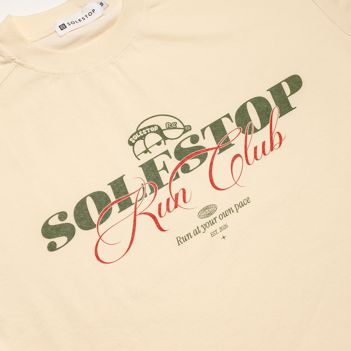 Solestop Run Club Script Overlay Boxy Cropped T-Shirt Apricot